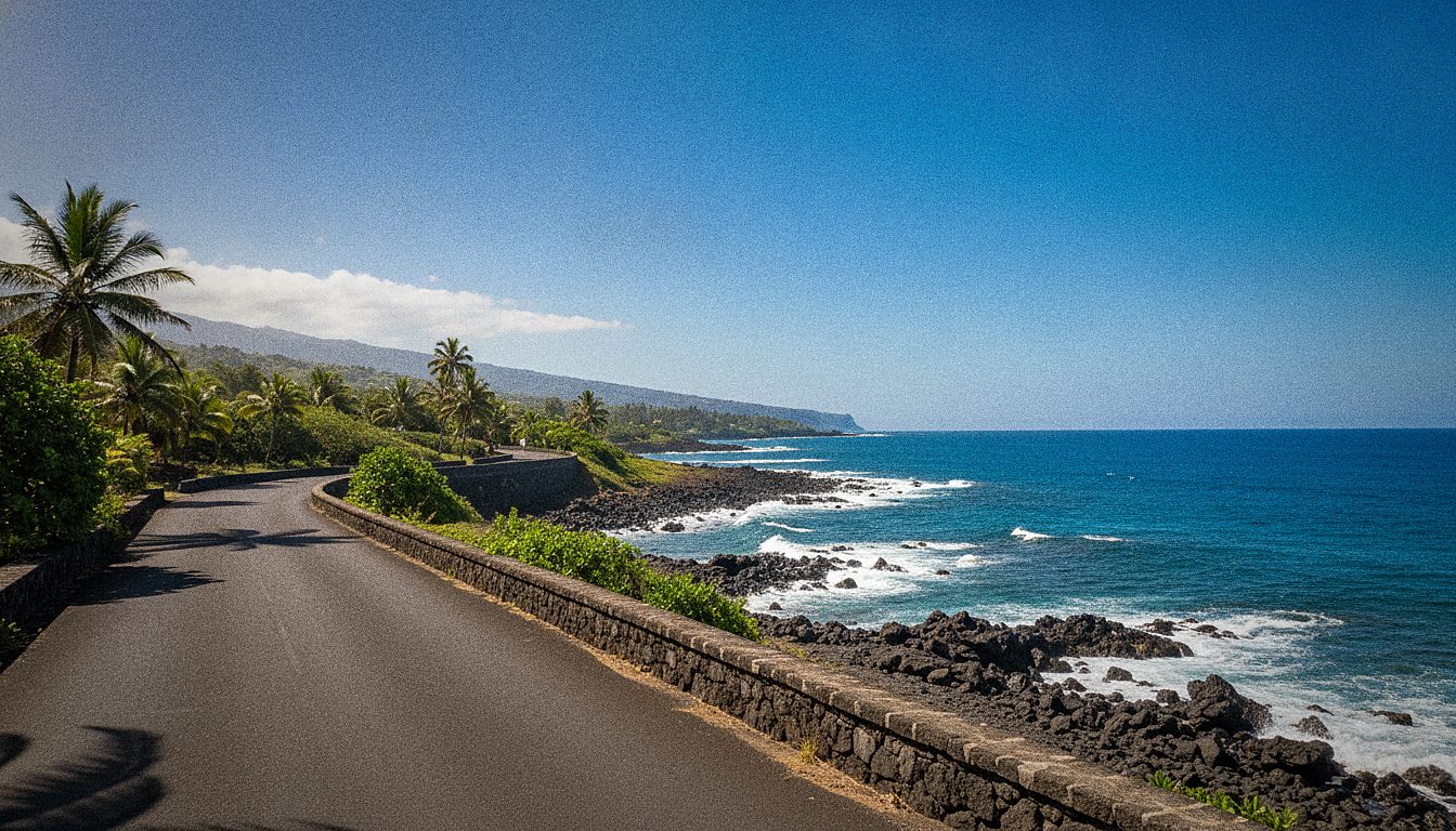 Route côtière à Saint-Pierre, La Réunion, utilisée pour rejoindre les communes du sud de l'île
